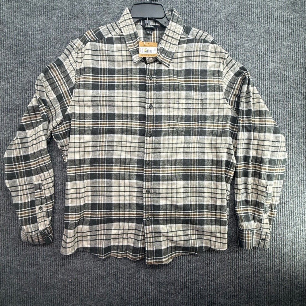 Eddie Bauer Flannel Shirt Mens 2XL Black Tan NEW Field Flex Plaid Button‎ Down
